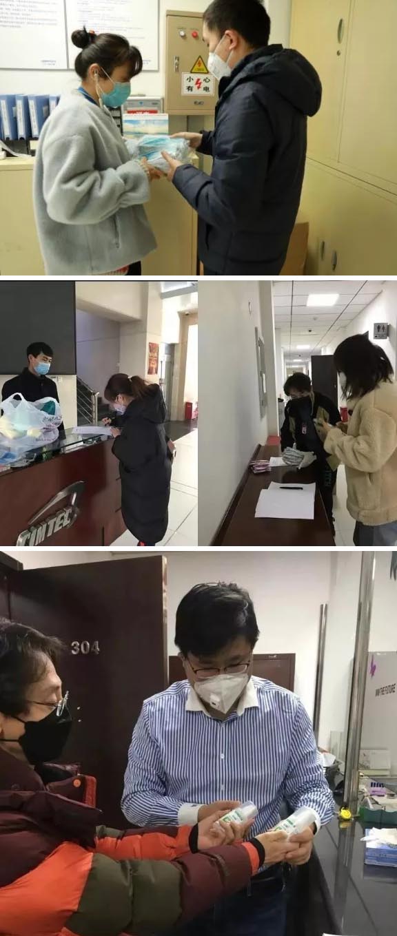 發(fā)放防護(hù)物資：口罩、手套、消毒液、洗手液